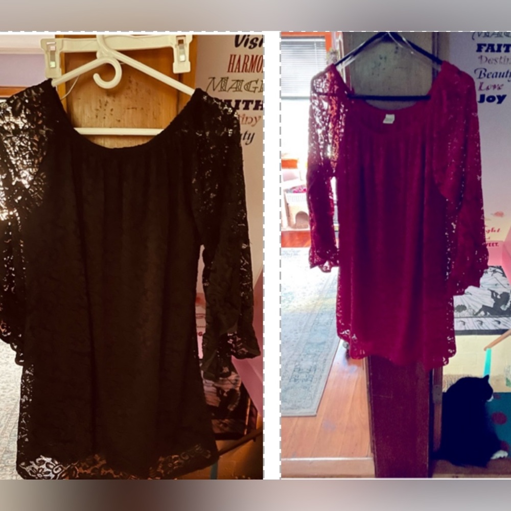 lot of 2 one red  lace dress shirt or dress and one black lace sz L/XL